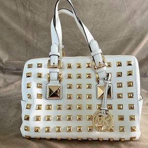 Micheal Kors White Grayson Studded Bag